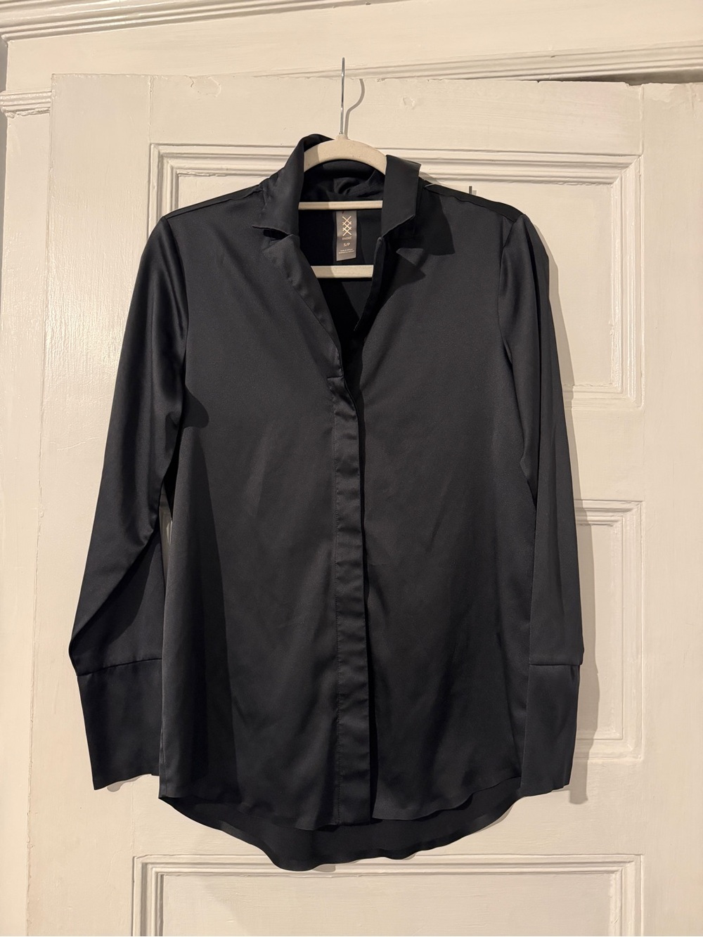 RHONE Women’s Black Silk Button Down Shirt